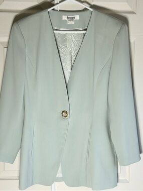 Vintage Tomommi Japanese Mint Green Collarless Blazer Jacket Size 11 Medium